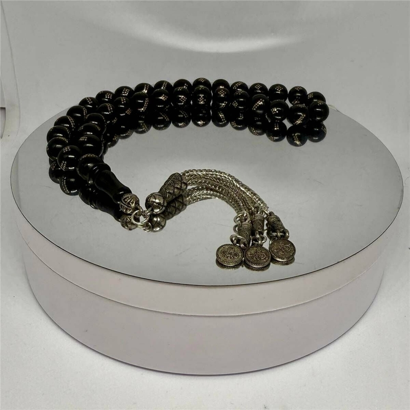 Tesbih TSBH0208HK Kararmaz Metal Püsküllü Pirinç İşlemeli Küre Kesim Rus Oltu Tesbih