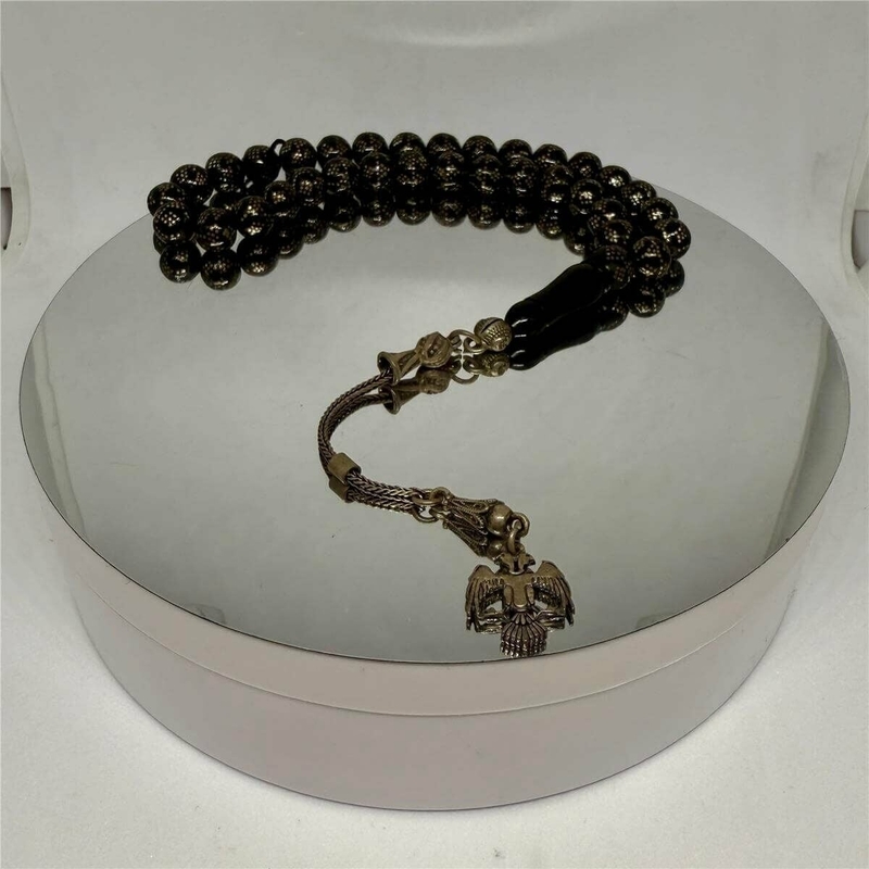 Tesbih TSBH0189HK 925 Ayar Gümüş Püsküllü Gümüş İşlemeli Küre Kesim Erzurum Oltu Tesbih