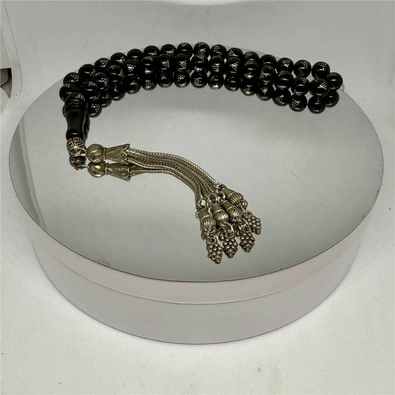 Tesbih TSBH0207HK Kararmaz Metal Püsküllü Pirinç İşlemeli Küre Kesim Rus Oltu Tesbih