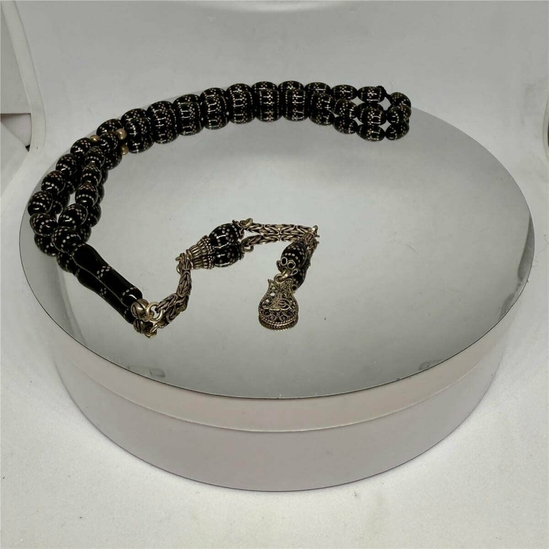 Tesbih Tsbh0188Hk 925 Ayar Gümüş Püsküllü Gümüş İşlemeli Beyzi Kesim Erzurum Oltu Tesbih