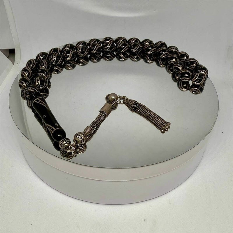 Tesbih Tsbh0221Bc 925 Ayar Gümüş Püsküllü Gümüş İşlemeli Çeşmi Bülbül Beyzi Kesim Usta El İşçilikli Erzurum Oltu Tesbih