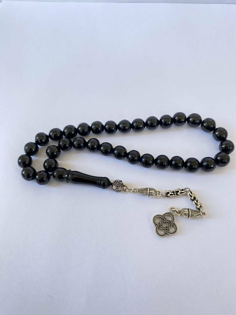 Tesbih TSBH0275HK 925 Ayar Gümüş Püsküllü Küre Kesim Erzurum Oltu Taşı Tesbih