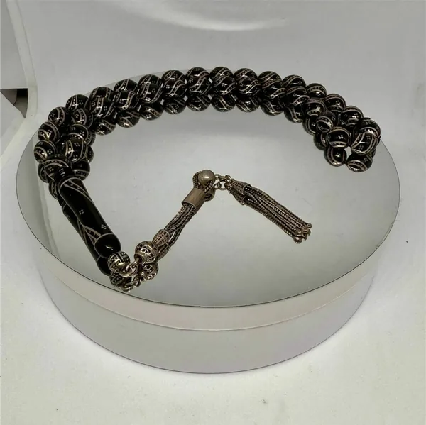 Tesbih Tsbh0221Bc 925 Ayar Gümüş Püsküllü Gümüş İşlemeli Çeşmi Bülbül Beyzi Kesim Usta El İşçilikli Erzurum Oltu Tesbih