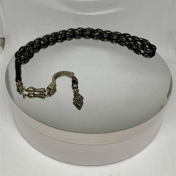 Tesbih Tsbh0251Bc 925 Ayar Gümüş Püsküllü Gümüş İşlemeli Beyzi Kesim Erzurum Oltu Taşı Tesbih